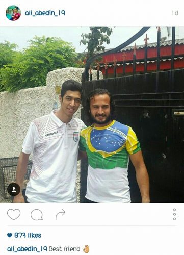 علی عابدین هم با انتشاری عکسی با پیمان حسینی دروازه بان تیم ملی فوتبال ساحلی از ایشان به عنوان بهترین دوست یاد کرد.